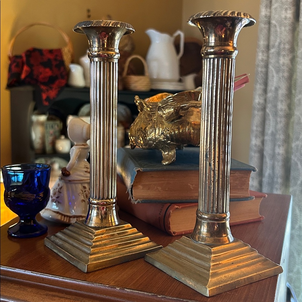 Vintage Brass Column Candlesticks